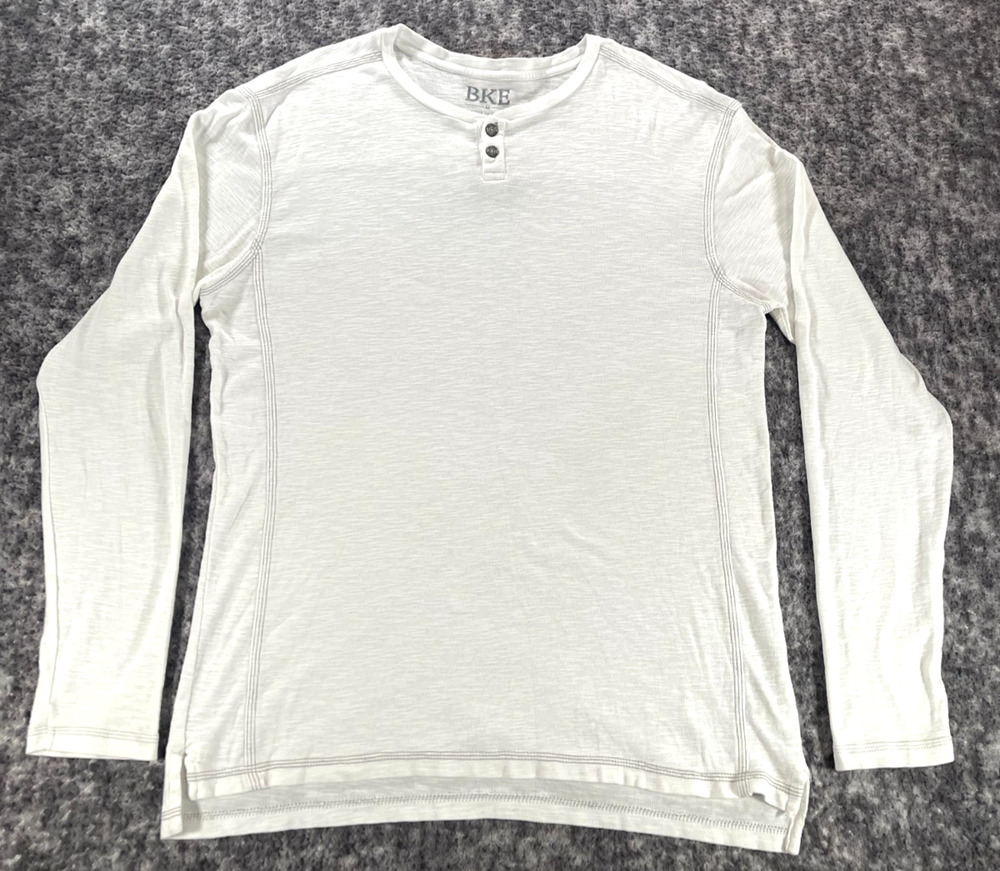 BKE Men's M Long Sleeve Henley Shirt Cotton Casual Pullover White